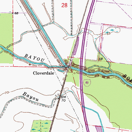 Topographic Map of Cloverdale, LA