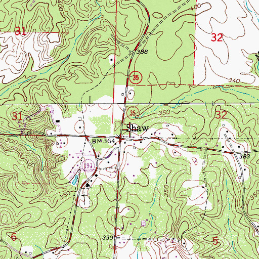 Topographic Map of Shaw, AR