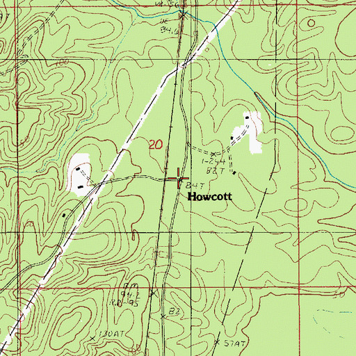 Topographic Map of Howcott, LA