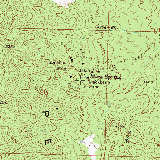 Topographic Map of Hackberry Mine, AZ