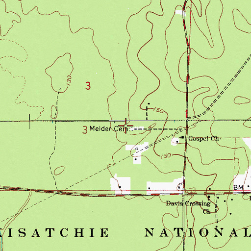 Topographic Map of Melder Cemetery, LA