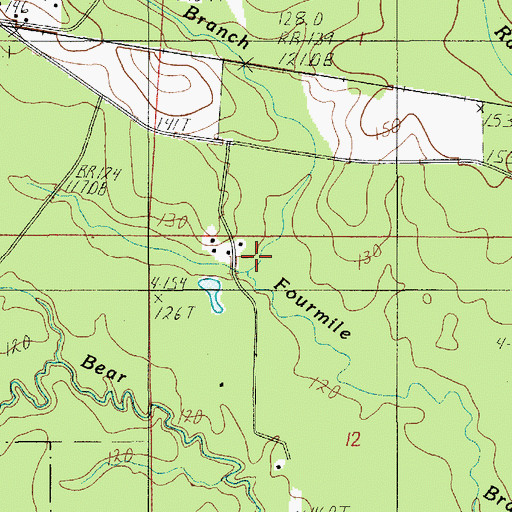 Topographic Map of Mills Branch, LA