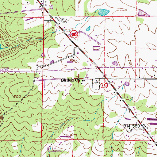 Topographic Map of Shiloh Church, AR