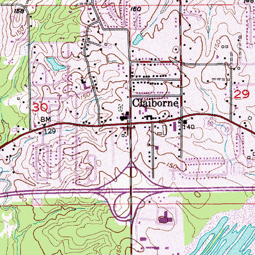 Topographic Map of Claiborne United Methodist Church, LA