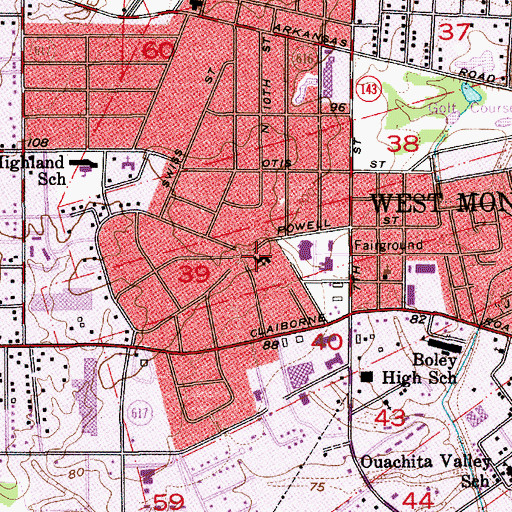 Topographic Map of Ridge Monroe Baptist Church, LA