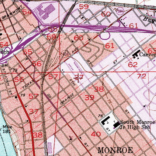 Topographic Map of Southside Baptist Church, LA