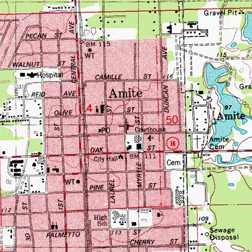 Topographic Map of Amite Church of Christ, LA