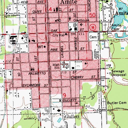 Topographic Map of Amite High School, LA