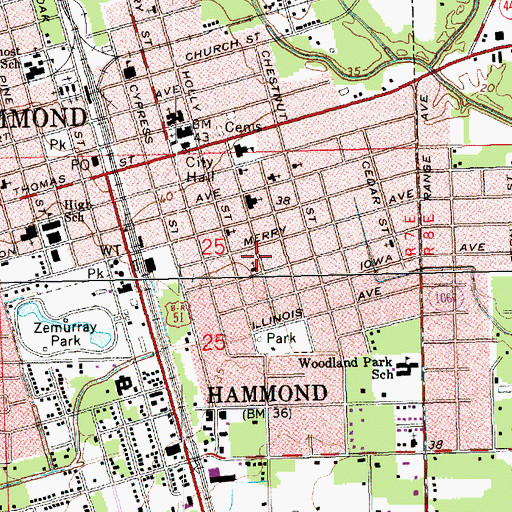 Topographic Map of Hammond Seventh Day Adventist Church, LA