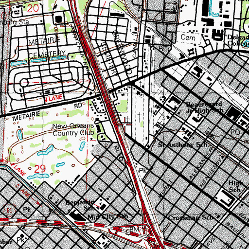Topographic Map of Cypress Grove Cemetery, LA