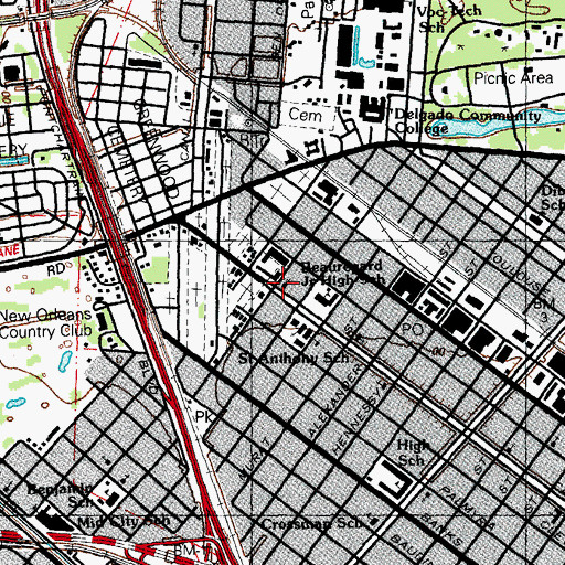 Topographic Map of Canal Street Assembly of God Church, LA