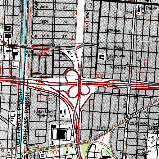Topographic Map of Interchange 1A, LA