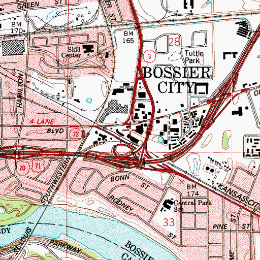Topographic Map of Bossier Crossroads Shopping Center, LA