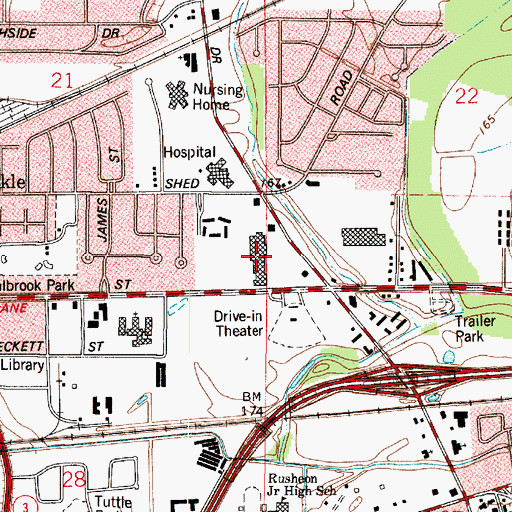 Topographic Map of Bossier Towne Center Shopping Center, LA