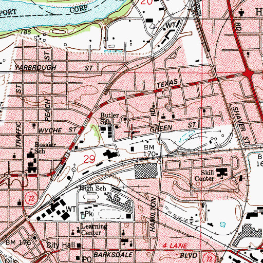 Topographic Map of Old Union Baptist Church, LA