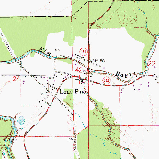 Topographic Map of Lone Pine Church, LA