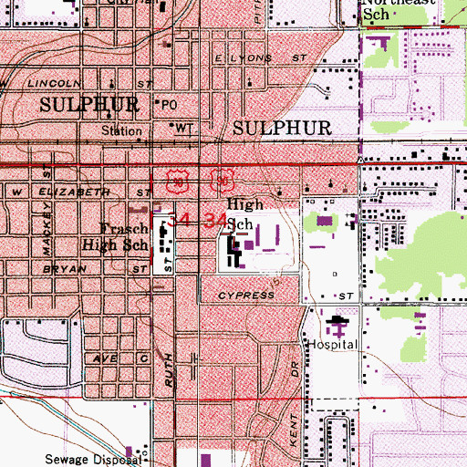 Topographic Map of Sulphur High School, LA