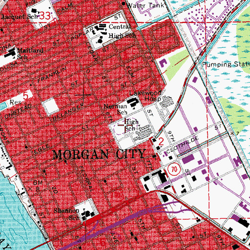 Topographic Map of Morgan City Stadium, LA