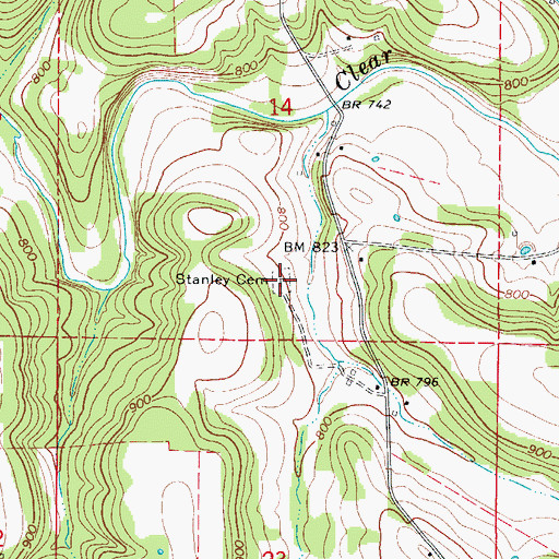 Topographic Map of Stanley Cemetery, AR