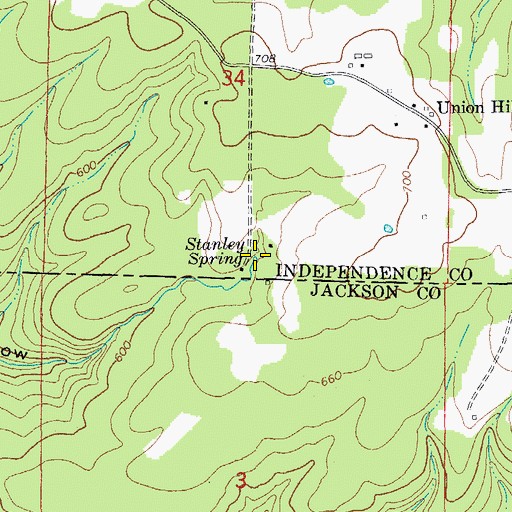 Topographic Map of Stanley Spring, AR