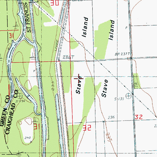 Topographic Map of Stave Island, AR