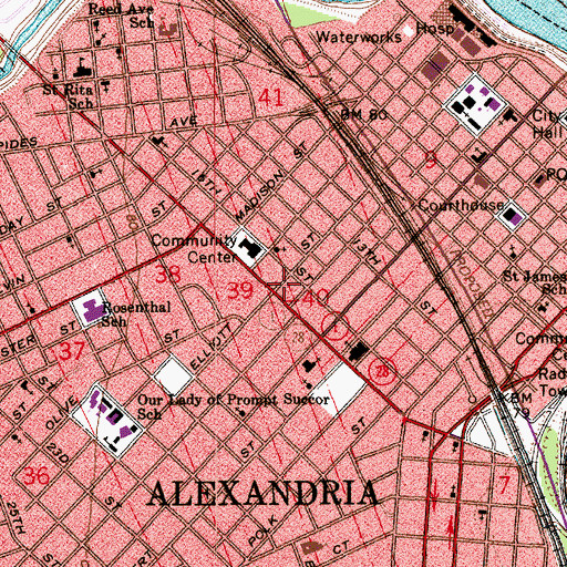 Topographic Map of Oak Park Mobile Homes Court, LA