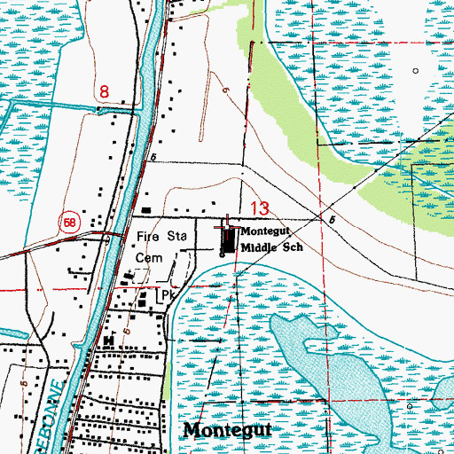 Topographic Map of Montegut Middle School, LA