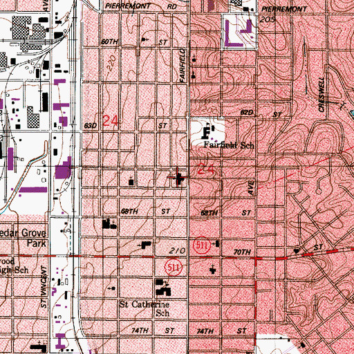 Topographic Map of Southside Baptist Church, LA