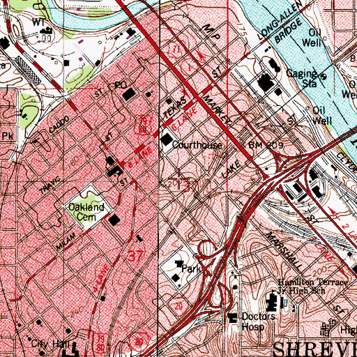 Topographic Map of Shreveport Municipal Building, LA