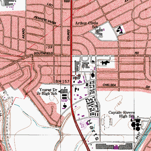 Topographic Map of Southfield Plaza Shopping Center, LA
