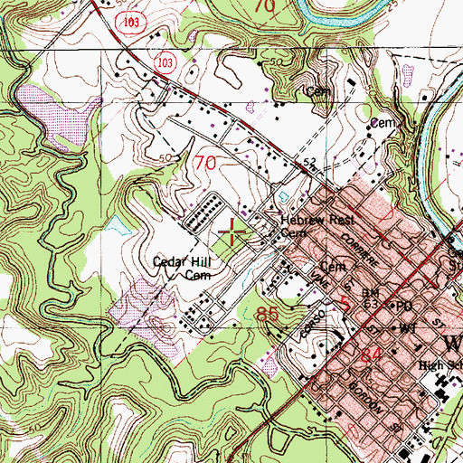 Topographic Map of Cedar Hill Cemetery, LA