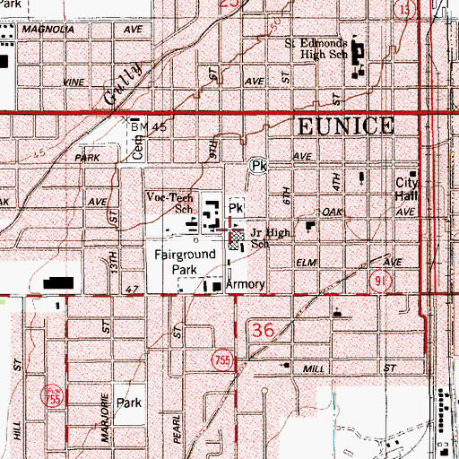 Topographic Map of Eunice Junior High School, LA