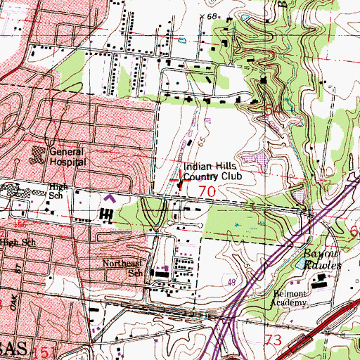 Topographic Map of Indian Hills Country Club, LA