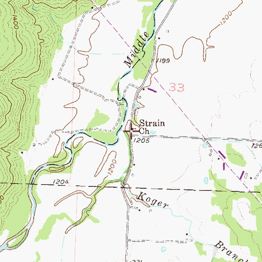 Topographic Map of Strain Church, AR
