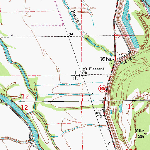 Topographic Map of Mount Pleasant Cemetery, LA