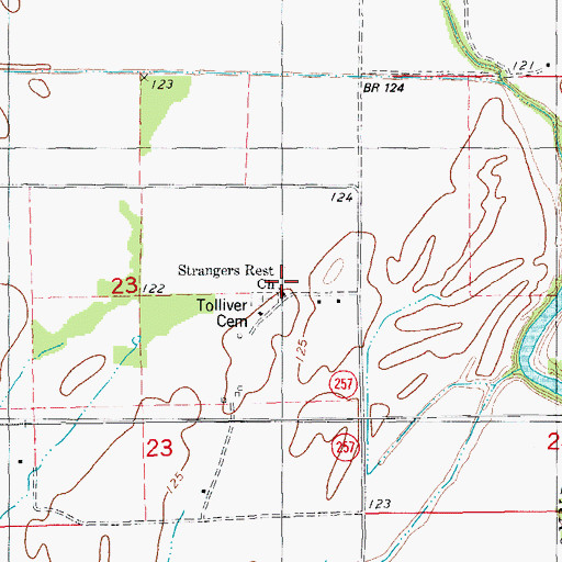 Topographic Map of Strangers Rest Church, AR