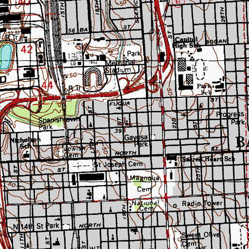 Topographic Map of North Nineteenth Street Baptist Church, LA