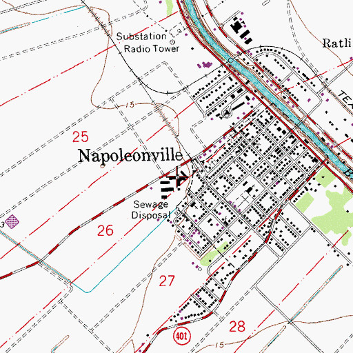 Topographic Map of Napoleonville Primary School, LA