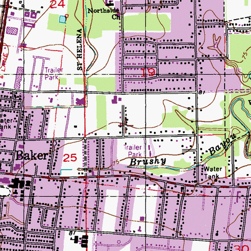 Topographic Map of Baker Park, LA