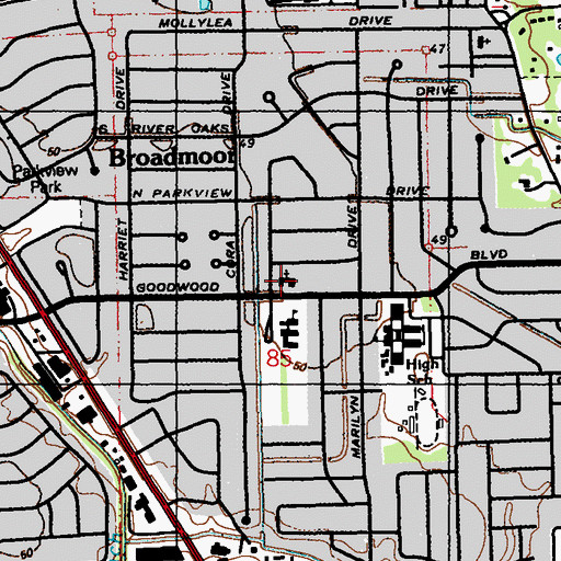 Topographic Map of Broadmoor Baptist Church, LA