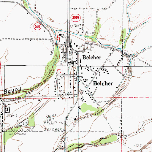 Topographic Map of Belcher, LA