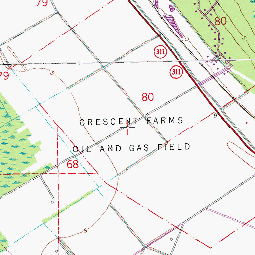 Topographic Map of Crescent Farms Oil and Gas Field, LA