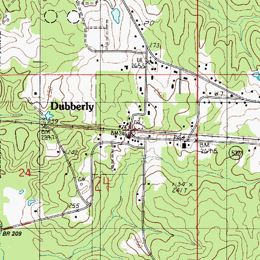Topographic Map of Dubberly, LA