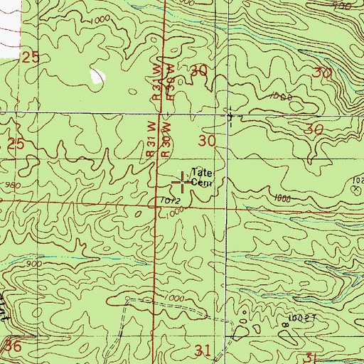 Topographic Map of Tate Cemetery, AR