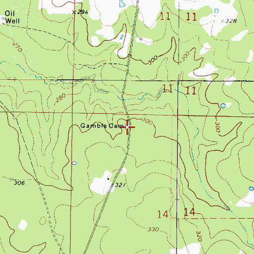 Topographic Map of Gamble Cemetery, LA