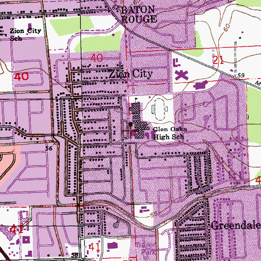 Topographic Map of Glen Oaks High School, LA