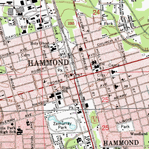 Topographic Map of Hammond, LA