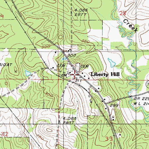 Topographic Map of Liberty Hill, LA