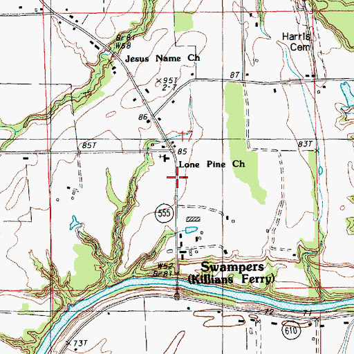 Topographic Map of Lone Pine Baptist Church, LA