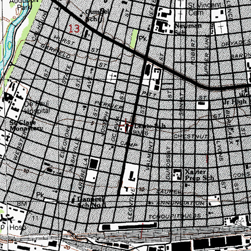 Topographic Map of Ben Franklin Elementary Math Science Magnet School, LA